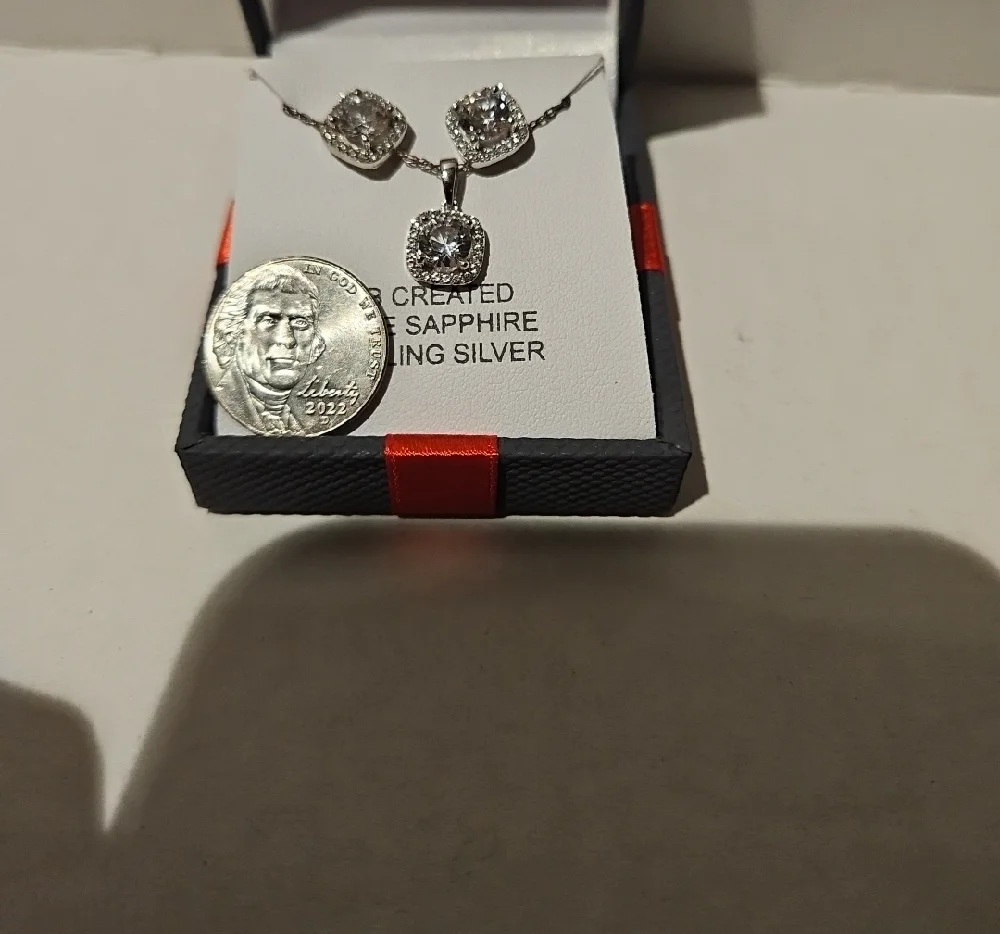 NWT Sterling Silver White Sapphire Set Necklace And Earrings - Picture 2 of 7